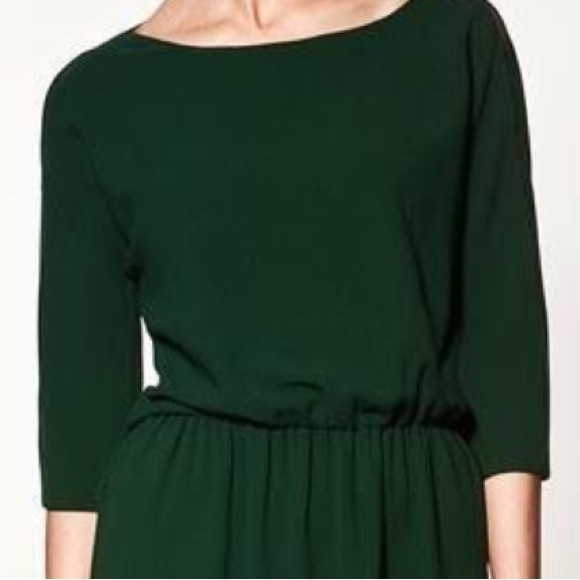 ZARA WOMAN Cold Shoulder Dress EUC Size Small Dark Green - Picture 3 of 11